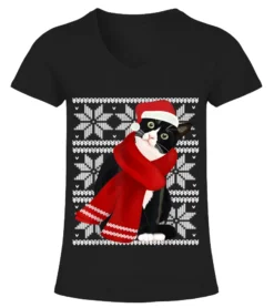 BLACK CAT WEARING RED SCARF FOR CHRISTMAS