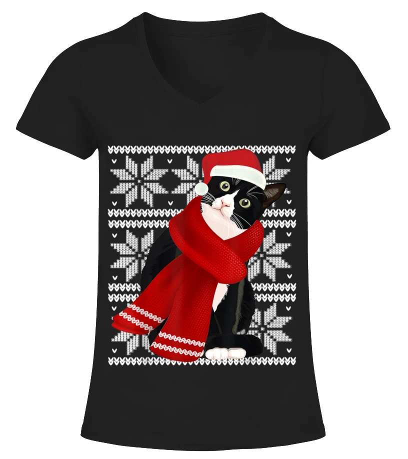 BLACK CAT WEARING RED SCARF FOR CHRISTMAS