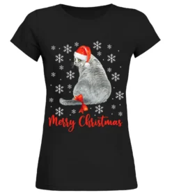 Christmas Cat Grey Cat In Santa Hat Merry Catmas Christmas T-Shirt