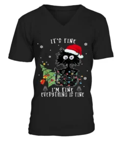CHRISTMAS CAT SHIRT - IT'S FINE I'M FINE EVERYTHING IS FINE