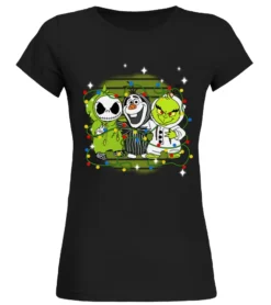Cute Friends Jack Skellington And Olaf Grinch Christmas Lights Shirt