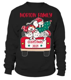 Merry Catmas Christmas Truck Cat Lovers Norton Family T-Shirt