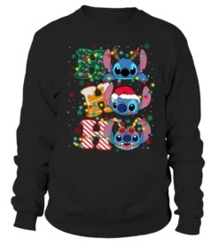 Cute Santa Stitch Ho Ho Ho Christmas Lights Shirt