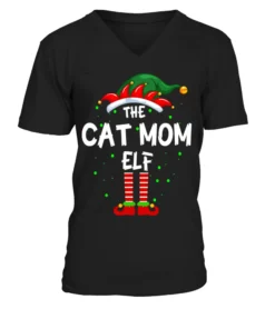 The Cat Mom Elf Family Matching Christmas Group Funny Pajama T-Shirt